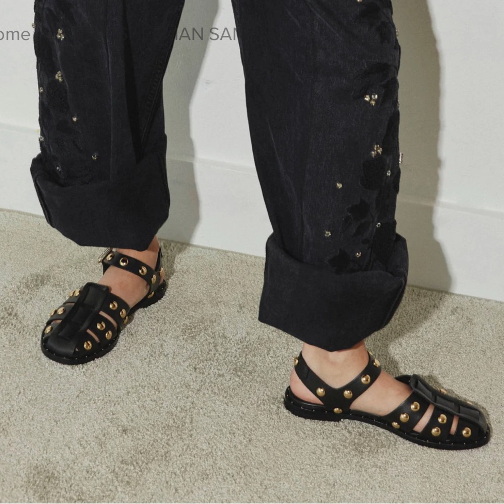 Freda Salvador Black Sandals with Silver Studs